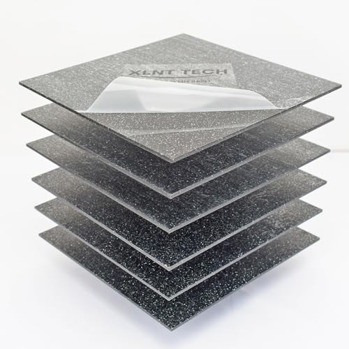 Image of Glitter Black Acrylic Sheets 6PCS 1 /8 inch Thick 8 x 8 Inch for Laser Cutting and Engraving Plastic Sheet Materials, Glitter Plexiglass Sheets for Crafts and DIY Project.