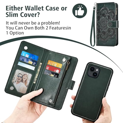 Coque iPhone 14 verte pour le shopping avec cordon et fermeture éclair - 5