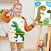 Dinosaur Art Smock - Kids Aprons for Boys ages 3-8 Waterproof Toddler Art Smock Painting Toddler Apron for Girls with Long Sleeve 3 Pockets Toddlers Painting Eating Cooking Baking Gardening Apron #3