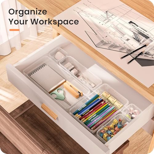Image of TASMAX Dressing Table Organizer Drawer Divider Organizer Stationary Organizers Box 7Pcs Organisers Storage Box Cosmetics Organiser Tray Acrylic Drawer Organizer - Transparent (Organizer Tray 21 PCS)