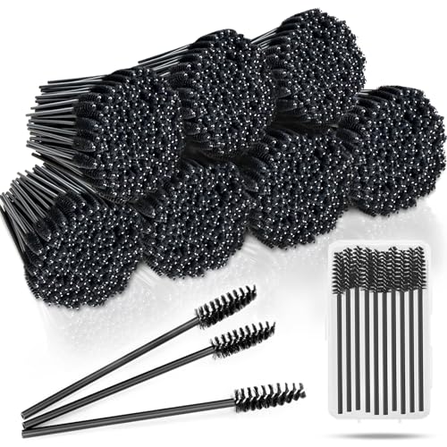 EWVVSS 600-Pcs Mascara Wands Disposable Eyelash Brush with Container Spoolies for Eyebrows Extensions(Black)