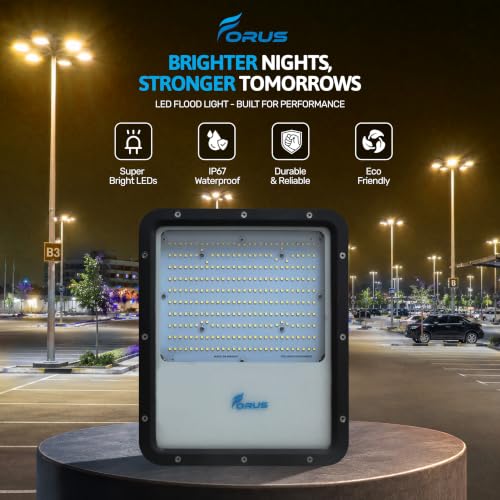 Image of Forus 200W LED Flood Light - 4 Yr Warranty, IP67 Waterproof Outdoor LED Lights, High Mast Light, Halogen Floodlight for Factory, Garage, Parking, Field, Garden, Shop, Warehouse, Tent, Yellow - 1Pc