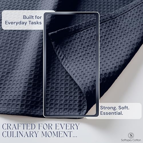 Image of Navy Waffle Kitchen Dish Towels, 100% Cotton, Quick Dry, Super Absorbent, Soft, Lint-Free, 16x26 Inches - Ideal for Dish Drying, Tea, Cleaning, and Everyday Use, 4 Pack, Navy Blue