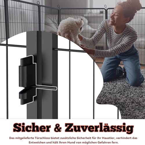 XINZI 80cm Höhe Hundelaufställe Freilaufgehege Welpenlaufstall mit Türen & Erdanker Modular Hundezaun Metall Welpengitter Garten Tierlaufstall für Außen- und Innenbereich (8 Elemente)