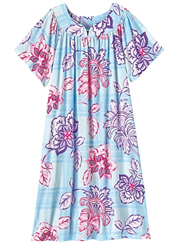 Image of AmeriMark Casual Women's Patio Muumuu House Dress Loose Comfortable Short Sleeve Sun Dress Lounger Gown Sleepwear for Ladies