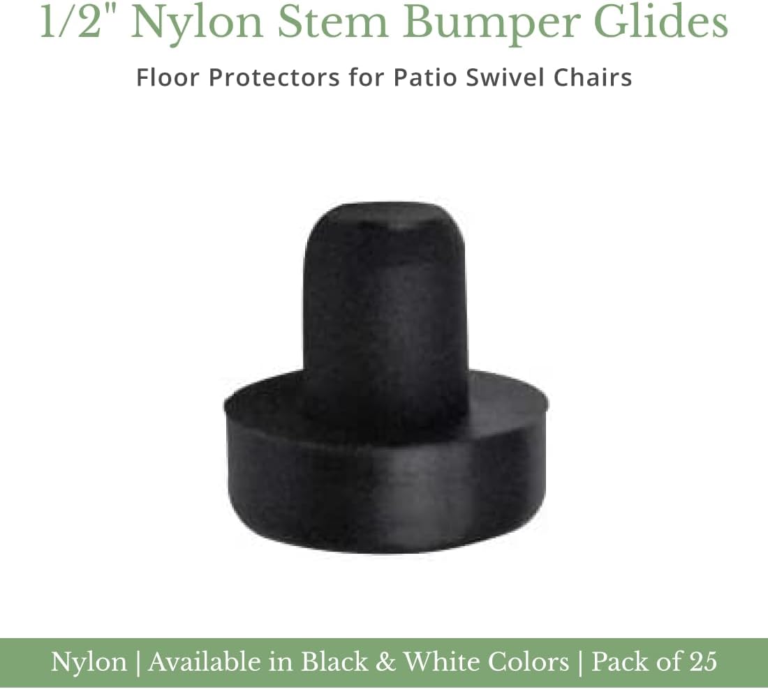 1/2" Nylon Stem Bumper Floor Protector, Protect Your Outdoor Furniture and Patio Swivel Chair, Furniture Sliders, Pack of 25, Black