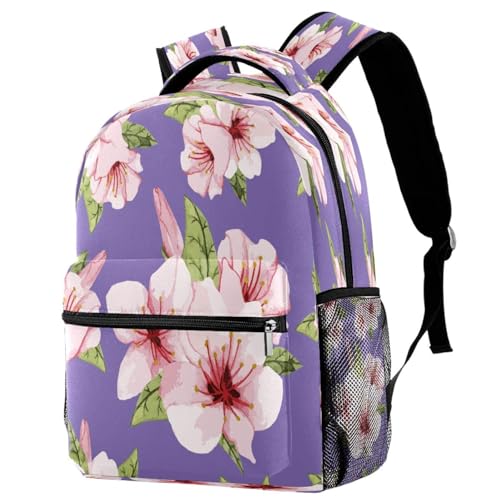 Sac à dos d'école fleurs dessinées à la main avec grand volume rose violet
