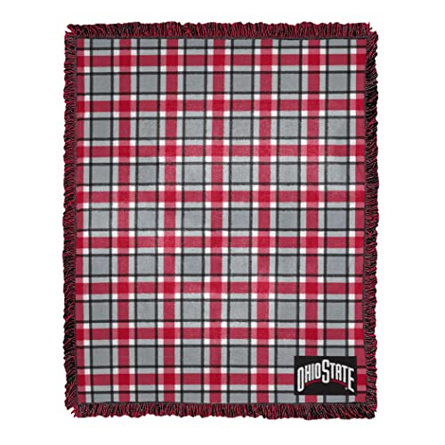 Northwest The Company NCAA Ohio State Buckeyes Woven Jacquard Throw Blanket, 48″ x 60″, Athletic Word Tartan