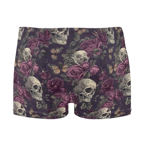 Sugar Skull Skeleton Gothic Flowers Mens Swim Trunk Bathing Suit Swim Brief Square Leg Board Short S B0403717