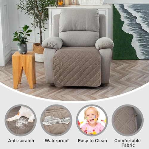 Image of Genina Waterproof Recliner Chair Covers, Recliner Cover for Dog Pets Friendly, Washable Antislip Reclining Chair Cover Furniture Protector, Sofa Slipcover for Living Room(23.6inch /Taupe)