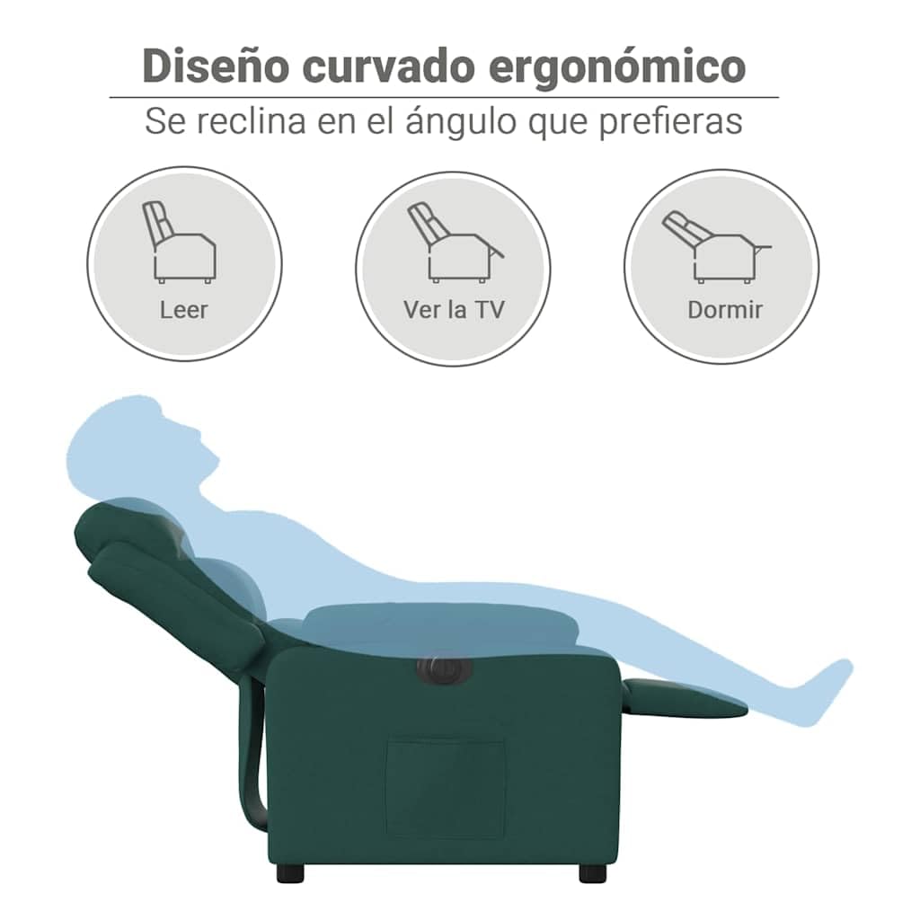 vidaXL Sillón reclinable eléctrico Tela Verde Oscuro