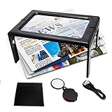 AUTOPkio Lupa de Lectura con Luz LED 3X - Aumentos Lupa A5 Rectangular Manos libres Plegable para Libros, Ancianos, Baja Visión, Costura