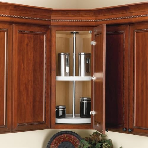 Image of Rev-A-Shelf 24 inch Dual Full Circle Lazy Susan Organizer for Upper Corner Kitchen Cabinets, Plastic Home Storage 2 Tier Shelves, White, 6012-24-15-52
