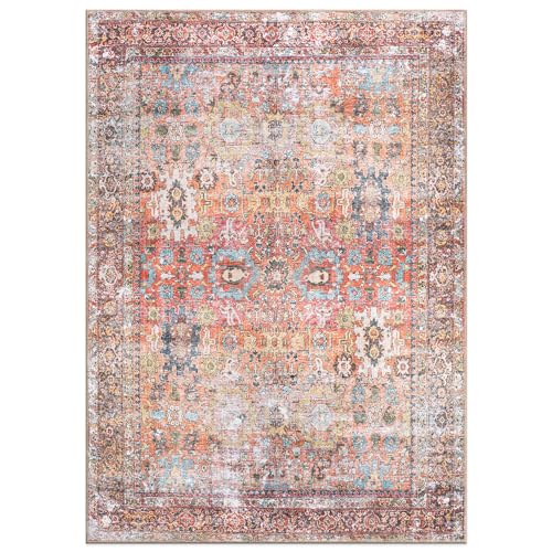 Rugshop Multi Transitional Distressed Area Rug — Machine Washable & Non‑Slip, 4' X 6' for Living Room, Bedroom and Home Office