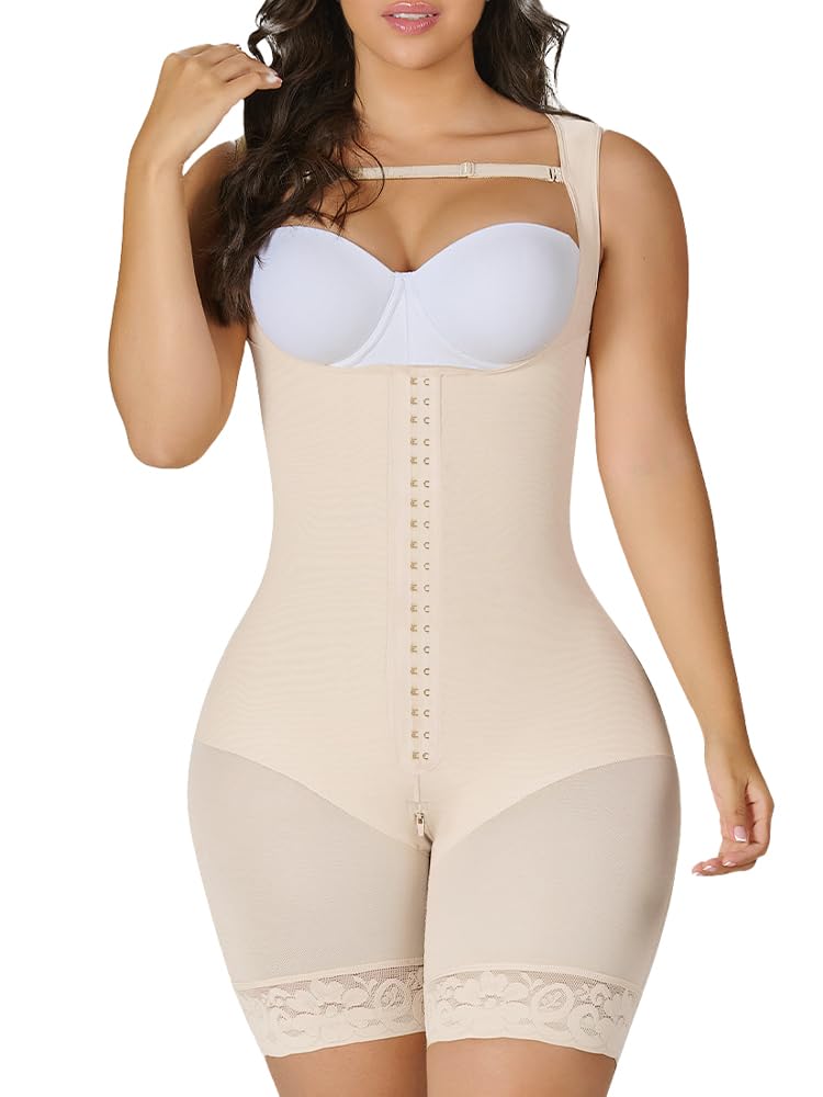 YIANNA Fajas Colombianas Shapewear for Women Tummy Control Post Surgery Full Body Shaper Butt Lifter with Zipper Crotch