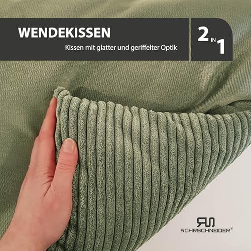 Rohrschneider Hundebett | für kleine Hunde | mit Hundekissen Cord | waschbarer Bezug | inkl. Futternapf (Salbei, 55 x 42 cm)