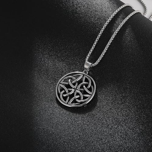 TURTLEDOVE Celtic Knot Trinity Necklace, Celtic Knot Round Cage Pendant, Stainless Steel Good Luck Irish Jewelry2
