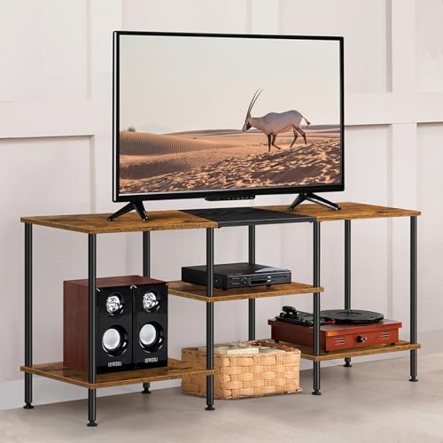 TV Stand for Bedroom for 50 inch TV Entertainment Center with Storage 3 Tier TV Table Stand for Living Room Office, Rustic Brown