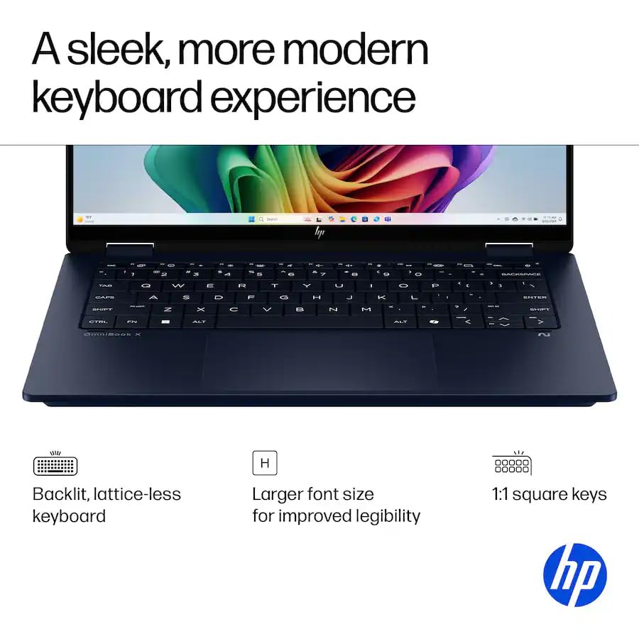 Image of HP OmniBook X Flip 2-in-1 Copilot+ PC Laptop 14 inch Touchscreen 2K Display (Intel Ultra 7-256V, 16GB LPDDR5X, 1TB PCIe SSD, Backlit KB, Thunderbolt 4, Win 11 Pro) w /DKZ USB Port Expander