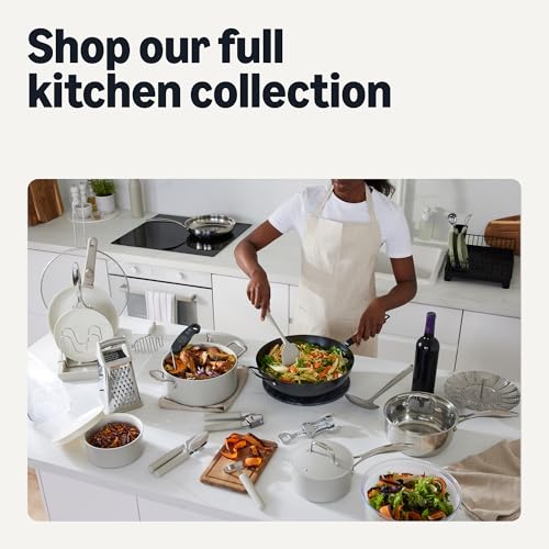 Amazon Basics Ceramic Nonstick Cookware, 3-Piece Set of Pans, All Cooktop Friendly, Dishwasher-Safe, Linen Gray #5