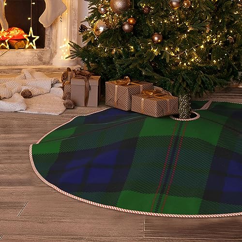 DKJlitter Christmas Tree Skirt, Dundas Tartan Blue Green Plaid Xmas Tree Skirts Mat Farmhouse Rustic Xmas Holiday Indoor Party Outdoor Decoration 30 inches