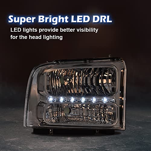 CHEDA LED DRL Headlights Assembly, Compatible with 2005-2007 Ford F250 F350 F450 F550 Super Duty bumper Headlamp(Clear lens Chrome Housing Clear Reflector) Faros Conjunto De Faros - Thumbnail 5