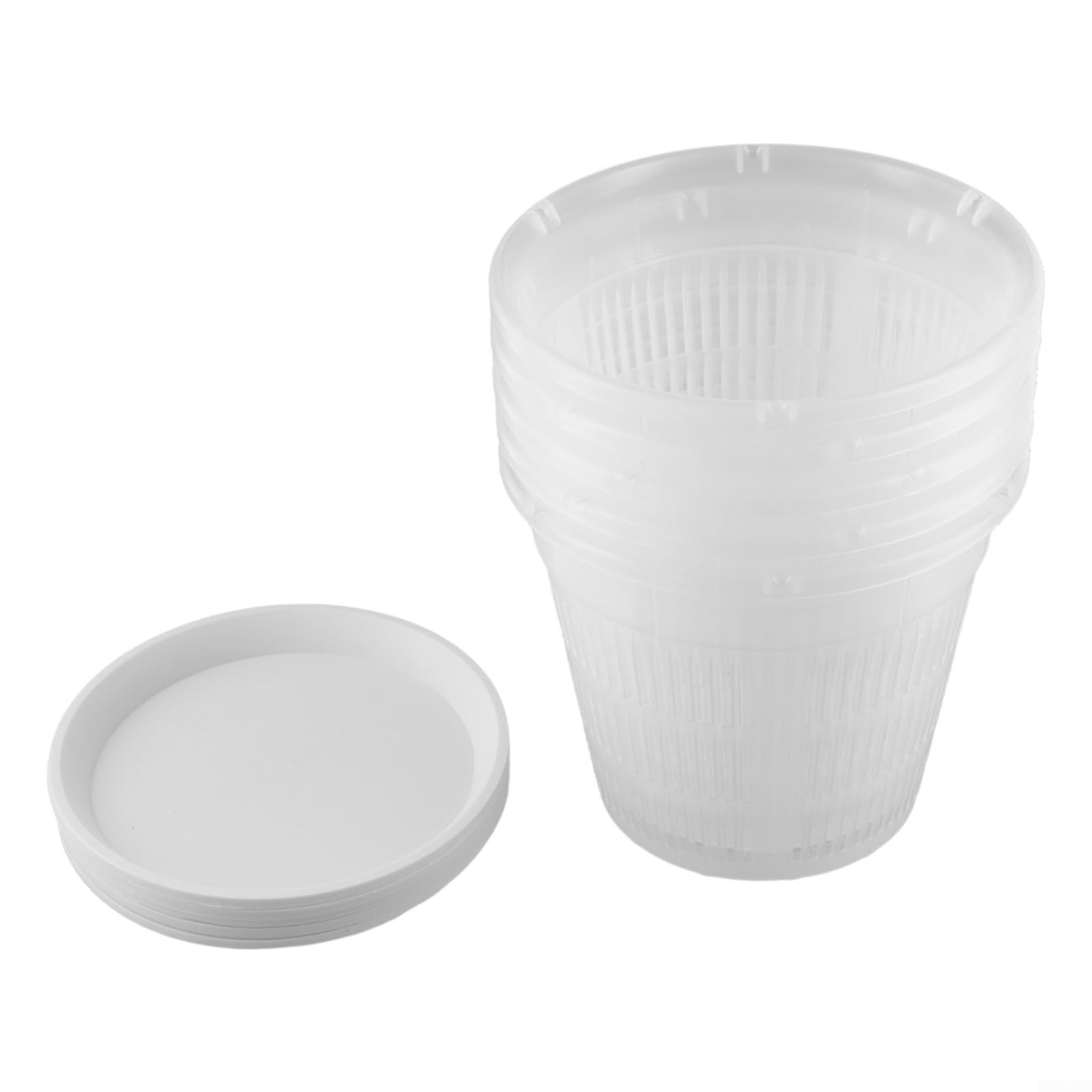 Paquete de 5 macetas transparentes para orquídeas con platillos – Material ABS, 1614 cm/1916 cm – Agujeros de drenaje para un crecimiento saludable de las raíces, para exhibiciones de