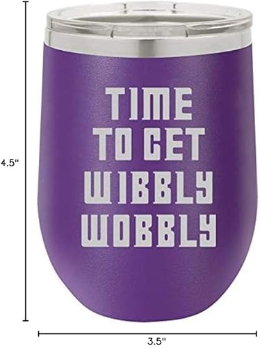 12 oz Double Wall Vacuum Insulated Stainless Steel Stemless Wine Tumbler Glass Coffee Travel Mug With Lid Time To Get Wibbly Wobbly (Black)