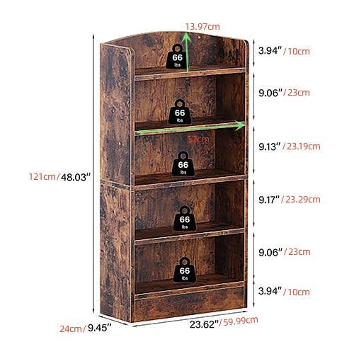 木製5段ラック マンガ本 本棚 コミックラック 5段 スリム本棚 約190冊収納 奥行18.5cm 文庫本ラック