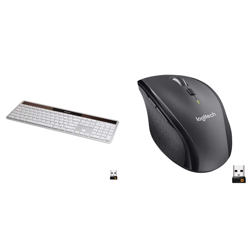 Logitech K750 Wireless Solar Keyboard for Mac - Silver & M705 Marathon Wireless Mouse – Long 3 Year 