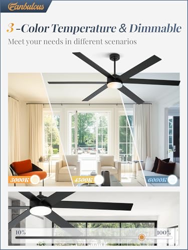 Image of Fanbulous 72 inch Outdoor Ceiling Fans with Lights, Dimmable 3CCT, Black