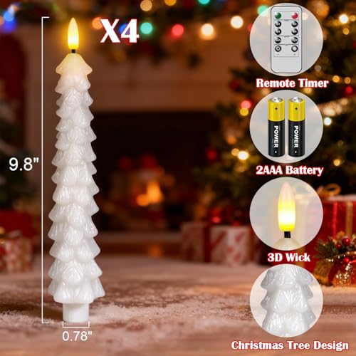 Image of GenSwin Christmas Tree Flameless Taper Candles candlesticks Remote Timer
