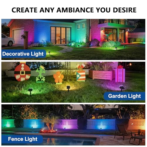 Image of JEJOT Solar Spot Lights Outdoor Waterproof, Solar Spotlights, 8 Pack | 8 Lighting Modes, 120 Adjustable Solar Lights for Yard Garden Lawn Landscape Pathway, Multicolor