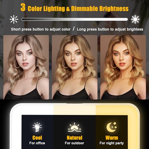 Ervbik Makeup Mirror with Lights, 2500mAh Rechargeable Travel Lighted Makeup Mirror with 3 Colors Lighting, Compact Desk Vanity Mirror with A Round 10X Magnifying Mirror For Travel Essentials,Cosmetic - Thumbnail 3