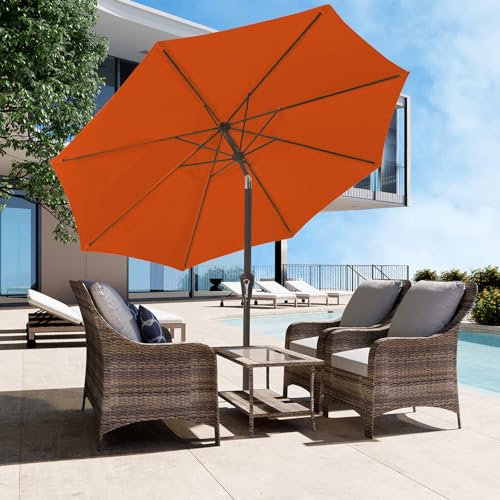 Image of JEAREY Outdoor Patio Umbrella 9FT Outdoor Table Umbrella with Push Button Tilt and Crank, Market Umbrellas 8 Sturdy Ribs UV Protection Waterproof for Garden, Deck, Pool (Red Orange)