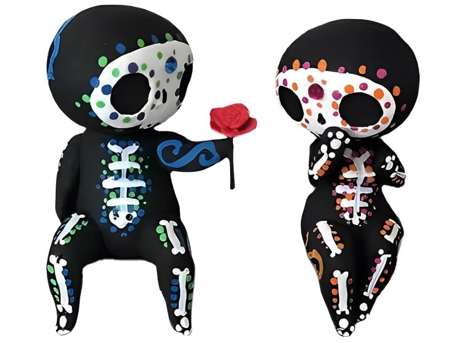 BSNRDX Sugar Skull Figurines 2Pcs Lovely Resin Crafts Sugar Skull Couple Statue Decor Halloween Couple Sugar Skull Gothic Tabletop Ornaments for Valentine Home Decoration