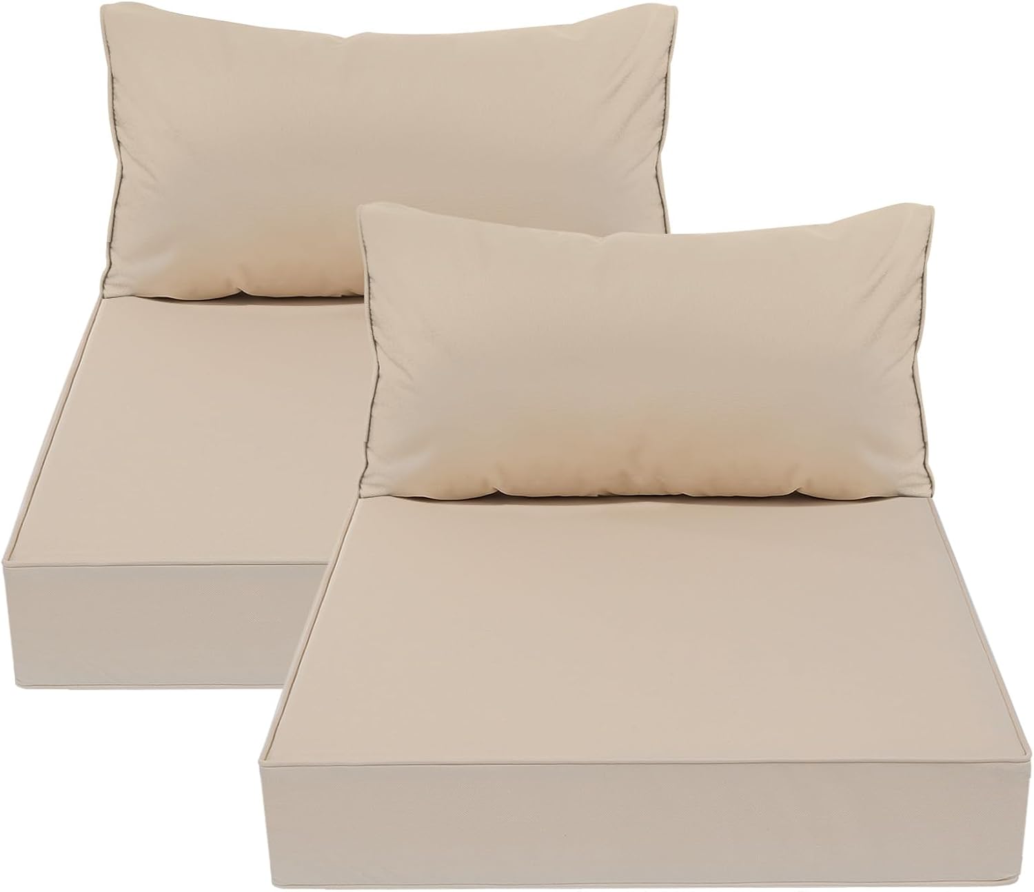 AAAAAcessories Outdoor Deep Seat Cushions for Patio Furniture, Waterproof Replacement Patio Chair Cushions, Set of 2, 23.5 x 25.5 x 5 + 23.5 x 13.5 Inch, Beige 23.5x25.5-13.5'' Low Back-2 Count Beige