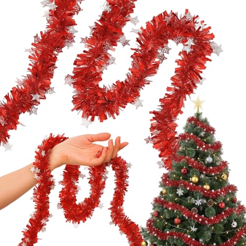 Lametta Girlande, Weihnachtsdeko Lametta Girlande Rot, 10m...