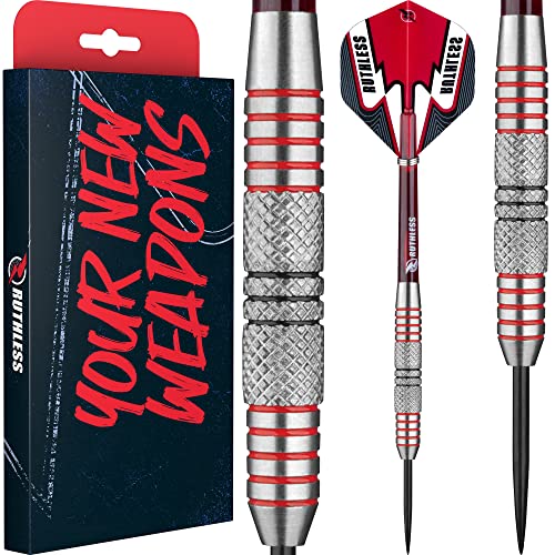 RUTHLESS Winners Darts | 90% Tungsten Steel Tip Darts | Ring and Knurl 28g