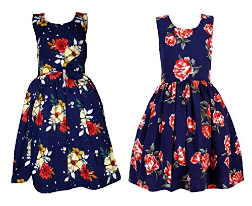 Image of Casual Frock for Baby Girls,Blue Printed and Olive Printed,Pack of 2