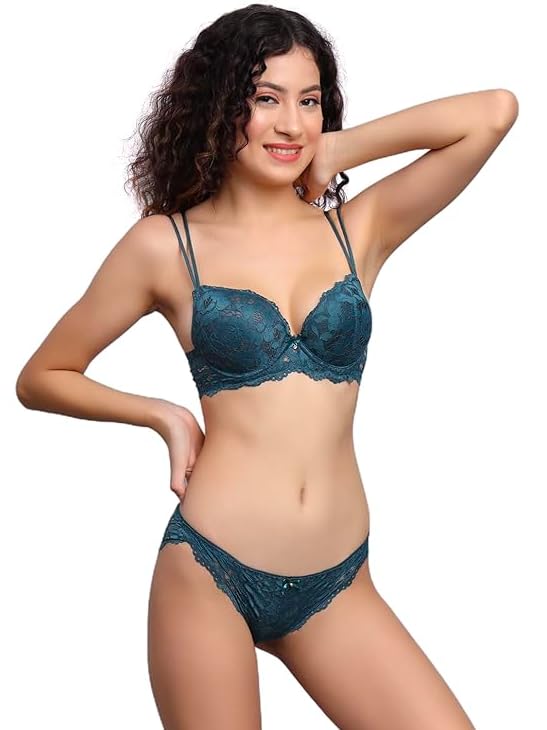 Image of Foxline Women's Lace Push Up Underwired Solid Lingerie Set