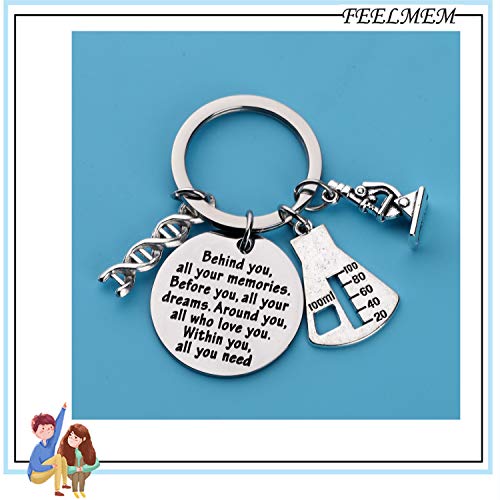 FEELMEM Biology Chemistry Keychain Future Chemist Gift Behind You All Your Memories Science Tech Keychain Graduation Gift3