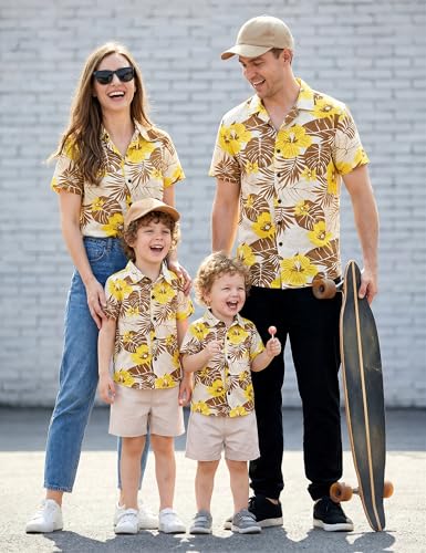 Image of JunNeng Toddler Baby Boy Shorts Sets Hawaiian Outfits,Summmer Hawaiian Shirt+ Elastic Shorts Vacation Clothes
