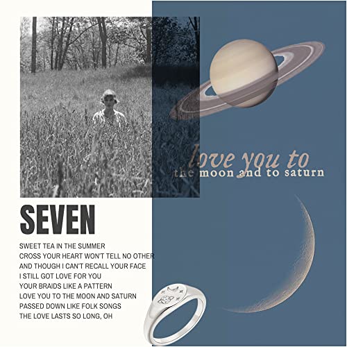 Love You to The Moon And to Saturn Ring Gold Stainless Steel Moon Star Jewelry for Her2