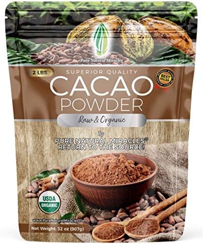 Pure Natural Miracles Cacao Powder - Organic, Raw, Unsweetened, Sugar Free Cocoa - Wild Chocolate Flavor - Perfect for Smoothies and Baking - 2 lb