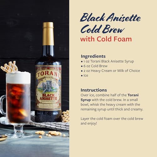 Image of Torani Black Anisette Syrup, 100th Anniversary Flavor for Drinks, Glass Bottle with Pump Included, 25.4 Fl Oz