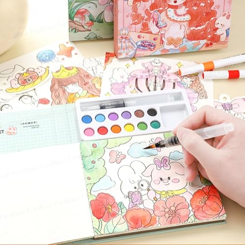 Image of MASTANO Watercolor Painting and Doodle Set for Kids - DIY Graffiti Coloring Note-Book Magic Books with Pigments and Paper, Suitable for Kindergarten and Kids Art Projects with Color (Rabbit)