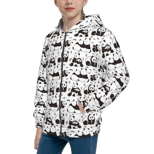 Cute Pandas Kids Pullover Hoodies Boys Zip Up Sweatshirts Girls Athletic Clothes with Pocket