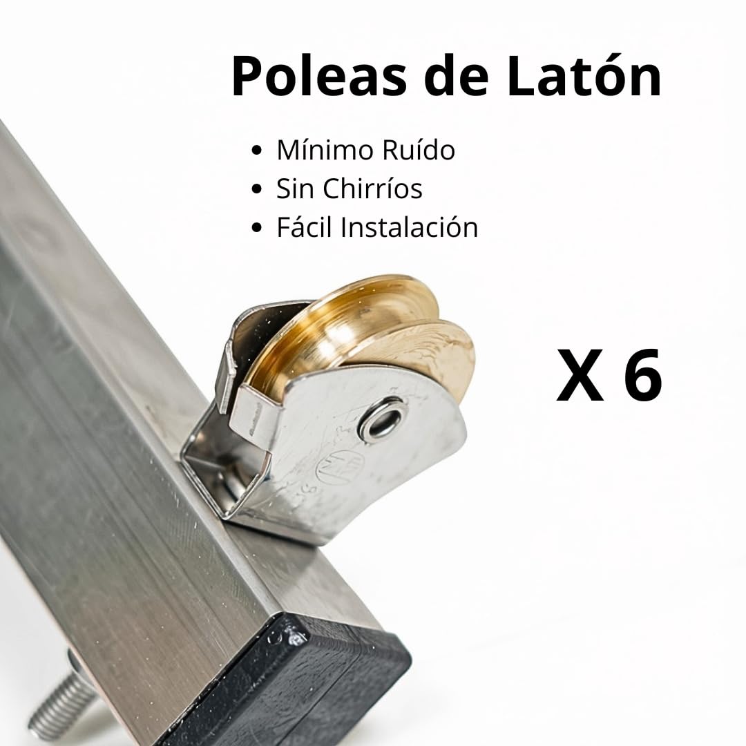 Tendedero de poleas de acero inoxidable con 2 brazos y 6 poleas de latón | Avalon Tendedero Fijo de Pared con forma de escuadra. 2 Brazos de Inoxidable, 6 poleas y Anclajes con alta Capacidad de Carga