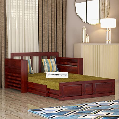 Image of Mamta Furniture Solid Wood Foster 2 Seater Sofa Cum Bed for Living Room | Two Seater Queen Size Sofa Bed for Home | Sofa Com Bed | Sheesham Wood Mahogany